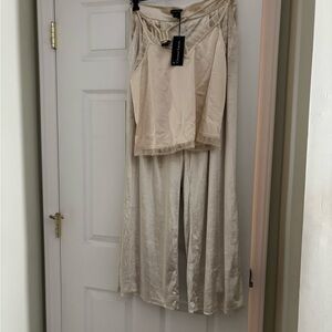 Christian Lacroix Tan Gold Pant with striped less top very beautiful. New